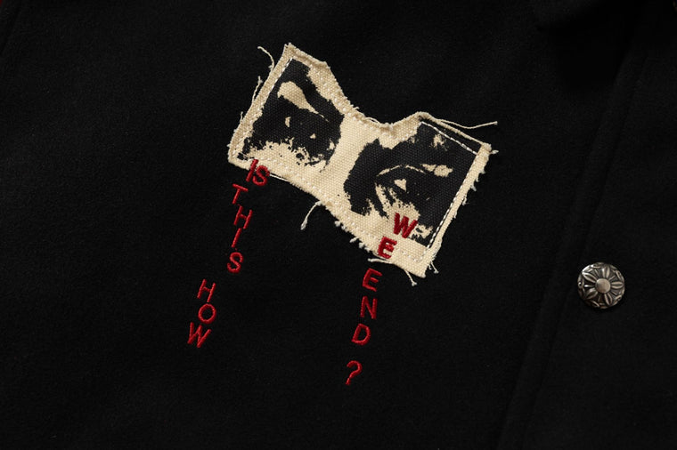 Retro Contrast Varsity Jacket with Heavy Graphic Embroidery