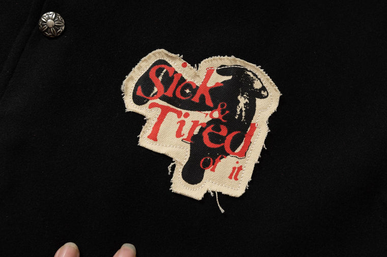 Retro Contrast Varsity Jacket with Heavy Graphic Embroidery