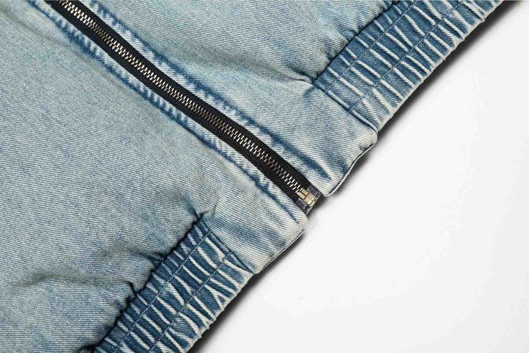 EAC–Denim Puffer Jacket with Fur Collar