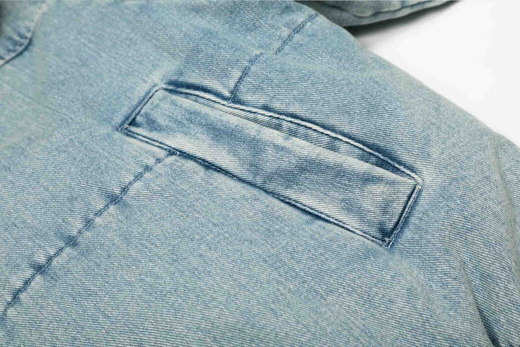 EAC–Denim Puffer Jacket with Fur Collar