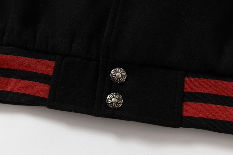 Retro Contrast Varsity Jacket with Heavy Graphic Embroidery