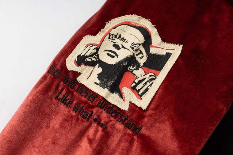 Retro Contrast Varsity Jacket with Heavy Graphic Embroidery