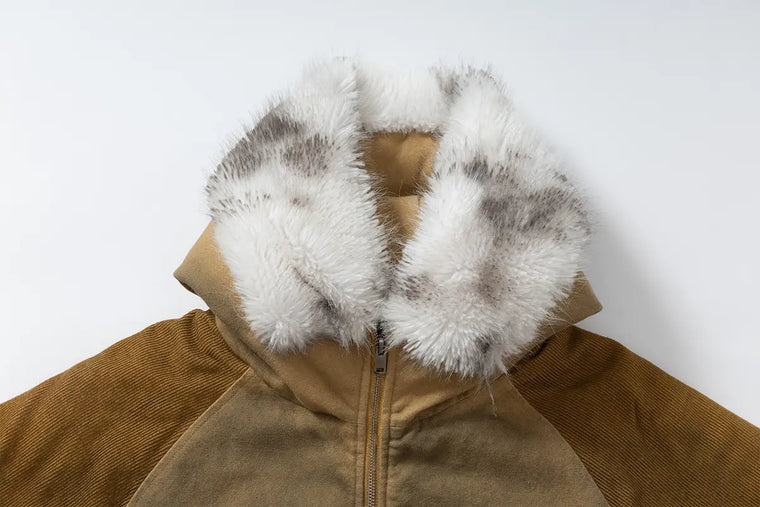 EAC–Vintage Wash Fur-Trim Hooded Jacket