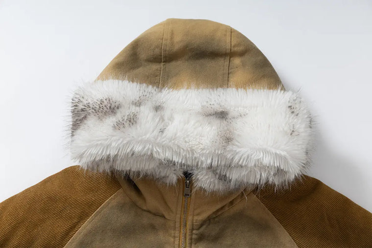 EAC–Vintage Wash Fur-Trim Hooded Jacket
