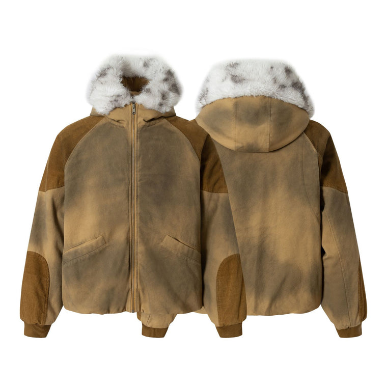 EAC–Vintage Wash Fur-Trim Hooded Jacket