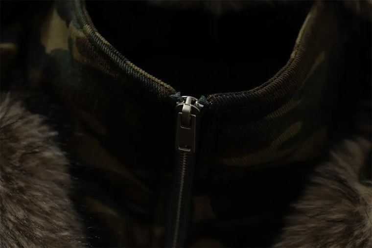 EAC–Faux Fur Trim Hooded Camouflage Layered Jacket