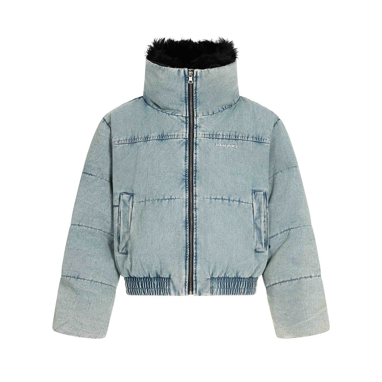 EAC–Denim Puffer Jacket with Fur Collar