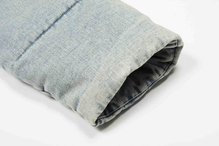 EAC–Denim Puffer Jacket with Fur Collar