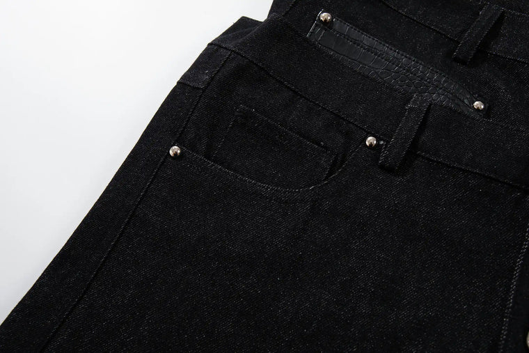 EAC–Dual-Waist Leather Panel Wide-Leg Jeans