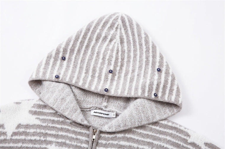 EAC–Star Stripe Fur-Trim Hooded Knit