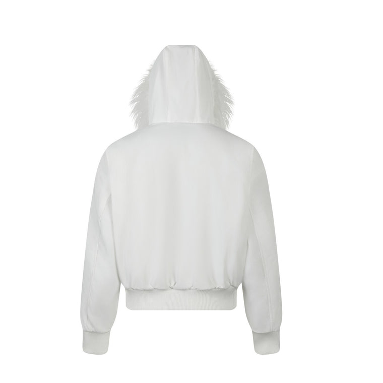 EAC–Patch Embroidered Fur-Trim Hooded Padded Jacket