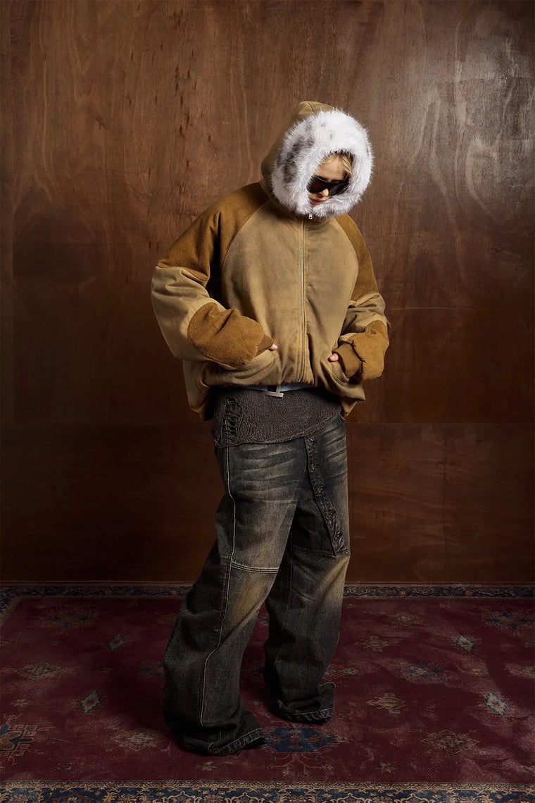 EAC–Vintage Wash Fur-Trim Hooded Jacket