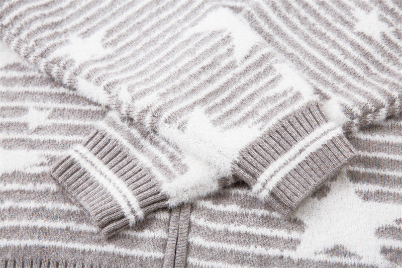 EAC–Star Stripe Fur-Trim Hooded Knit