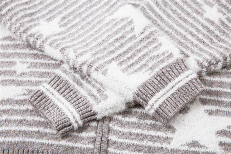 EAC–Star Stripe Fur-Trim Hooded Knit