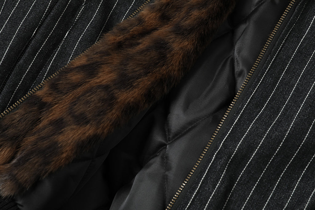 EAC–Striped Leopard Fur-Trim Hooded Padded Jacket