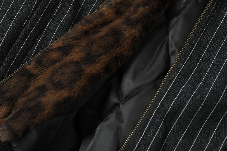 EAC–Striped Leopard Fur-Trim Hooded Padded Jacket