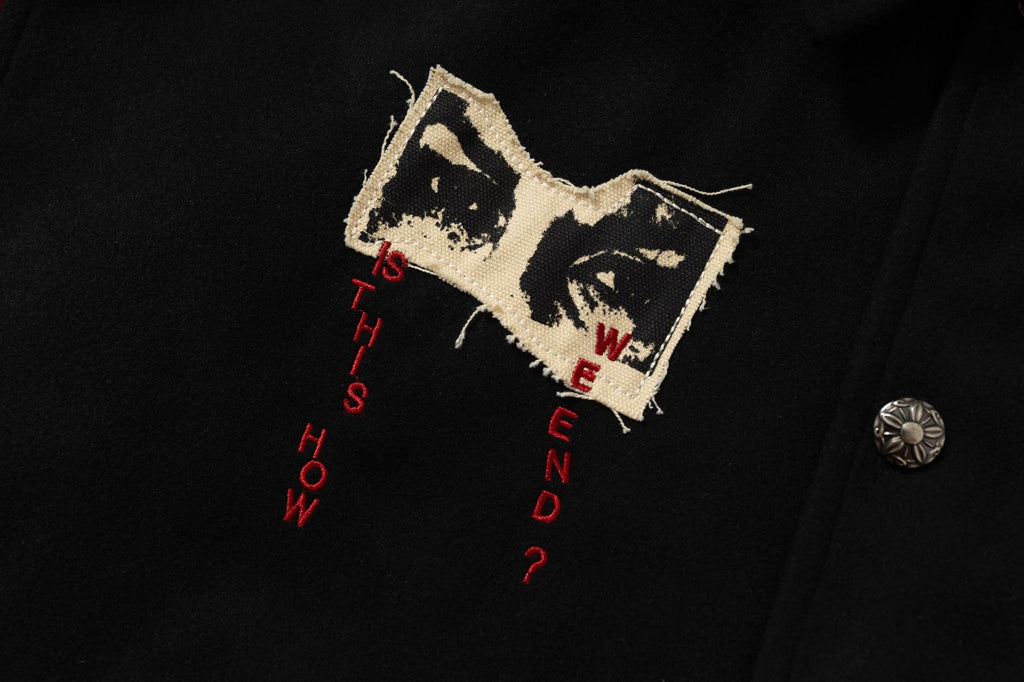 Retro Contrast Varsity Jacket with Heavy Graphic Embroidery