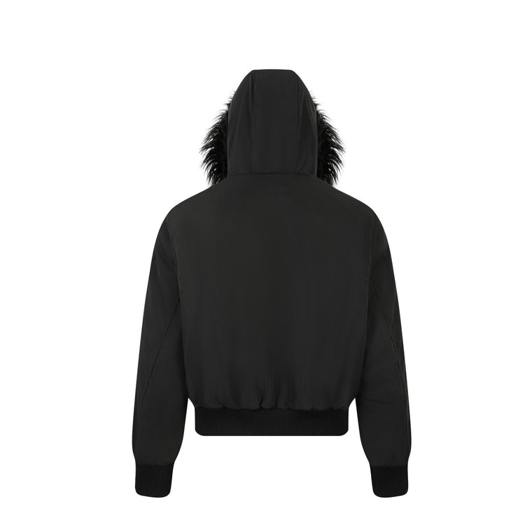 EAC–Patch Embroidered Fur-Trim Hooded Padded Jacket