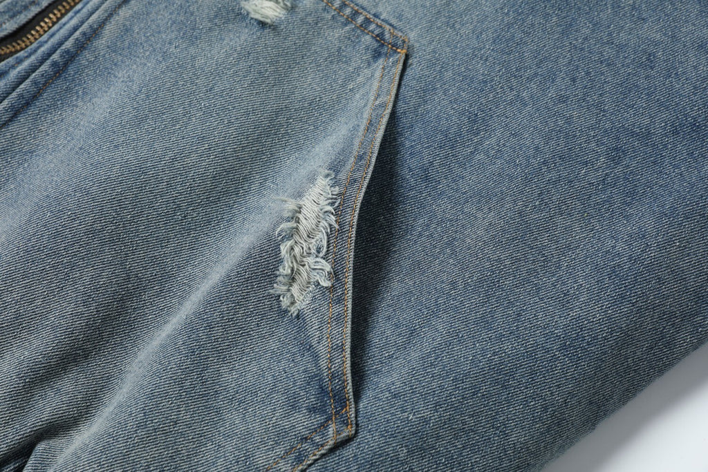 EAC–Vintage Wash Denim Jacket with Leopard Faux Fur Lining