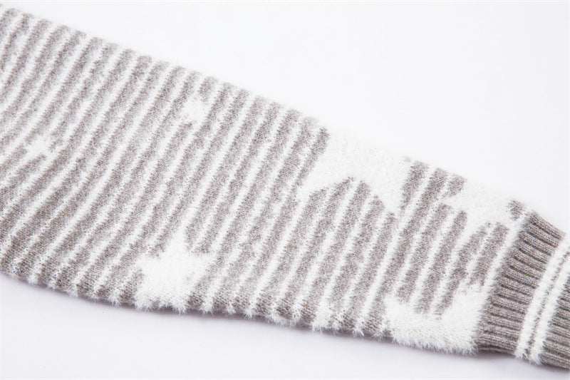 EAC–Star Stripe Fur-Trim Hooded Knit