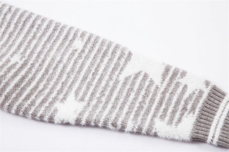 EAC–Star Stripe Fur-Trim Hooded Knit