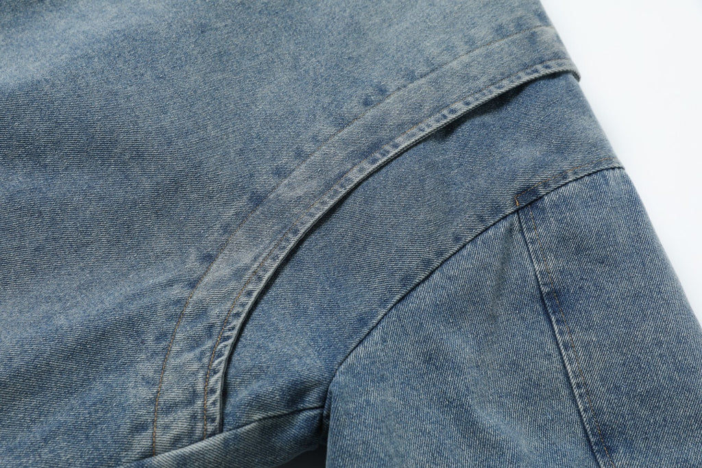 EAC–Vintage Wash Denim Jacket with Leopard Faux Fur Lining