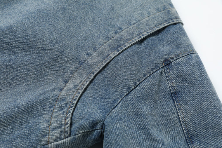 EAC–Vintage Wash Denim Jacket with Leopard Faux Fur Lining