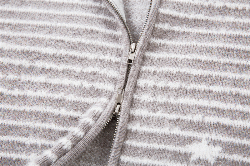 EAC–Star Stripe Fur-Trim Hooded Knit