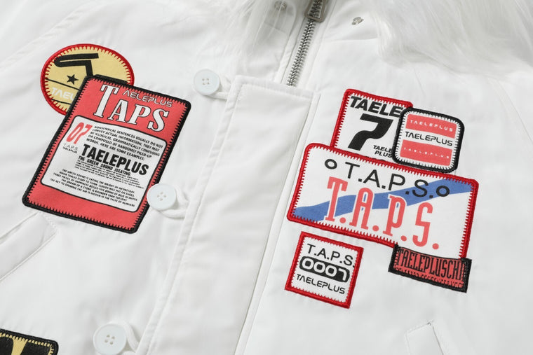 EAC–Patch Embroidered Fur-Trim Hooded Padded Jacket