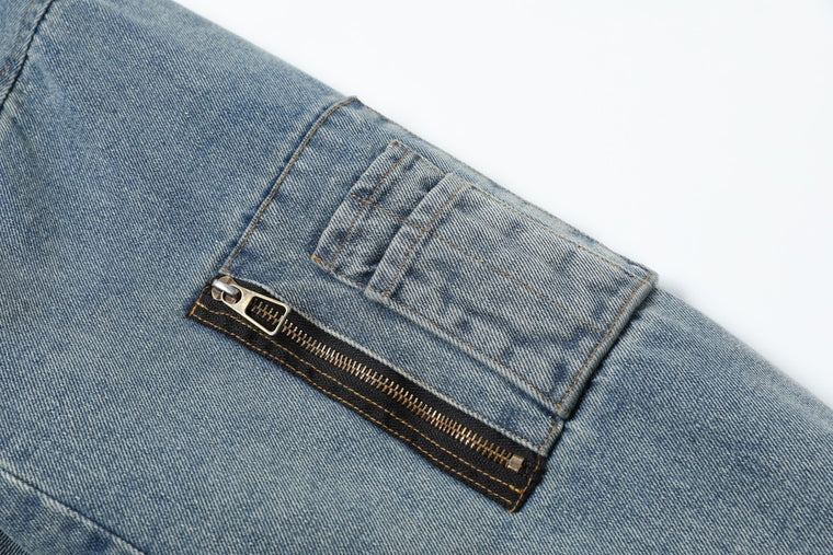 EAC–Vintage Wash Denim Jacket with Leopard Faux Fur Lining