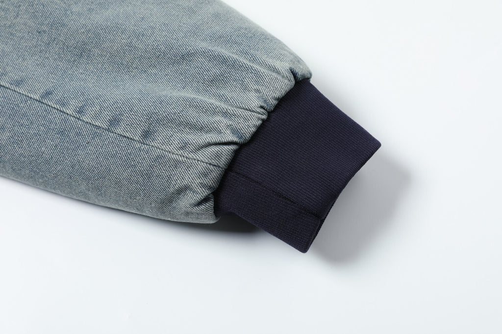 EAC–Vintage Wash Denim Jacket with Leopard Faux Fur Lining