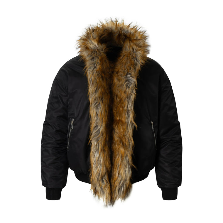 EAC–Insulated Faux Fur Collar Bomber Jacket