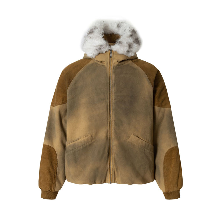 EAC–Vintage Wash Fur-Trim Hooded Jacket