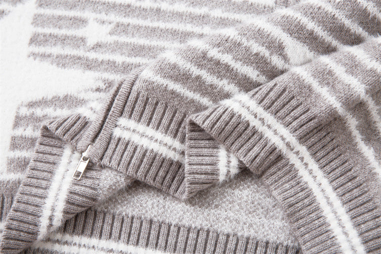 EAC–Star Stripe Fur-Trim Hooded Knit