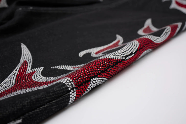 EAC–Graphic Rhinestone Wide-Leg Denim Jeans