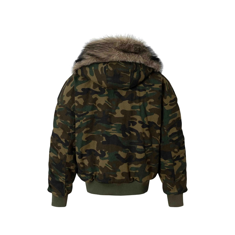 EAC–Faux Fur Trim Hooded Camouflage Layered Jacket