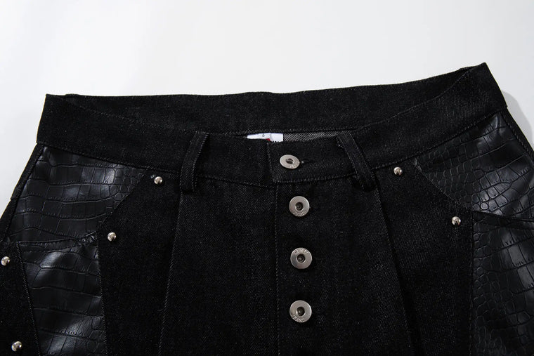 EAC – Leather-Panel Button-Fly Jeans