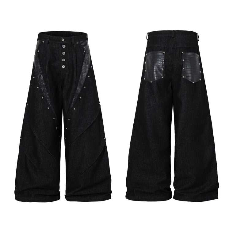 EAC – Leather-Panel Button-Fly Jeans