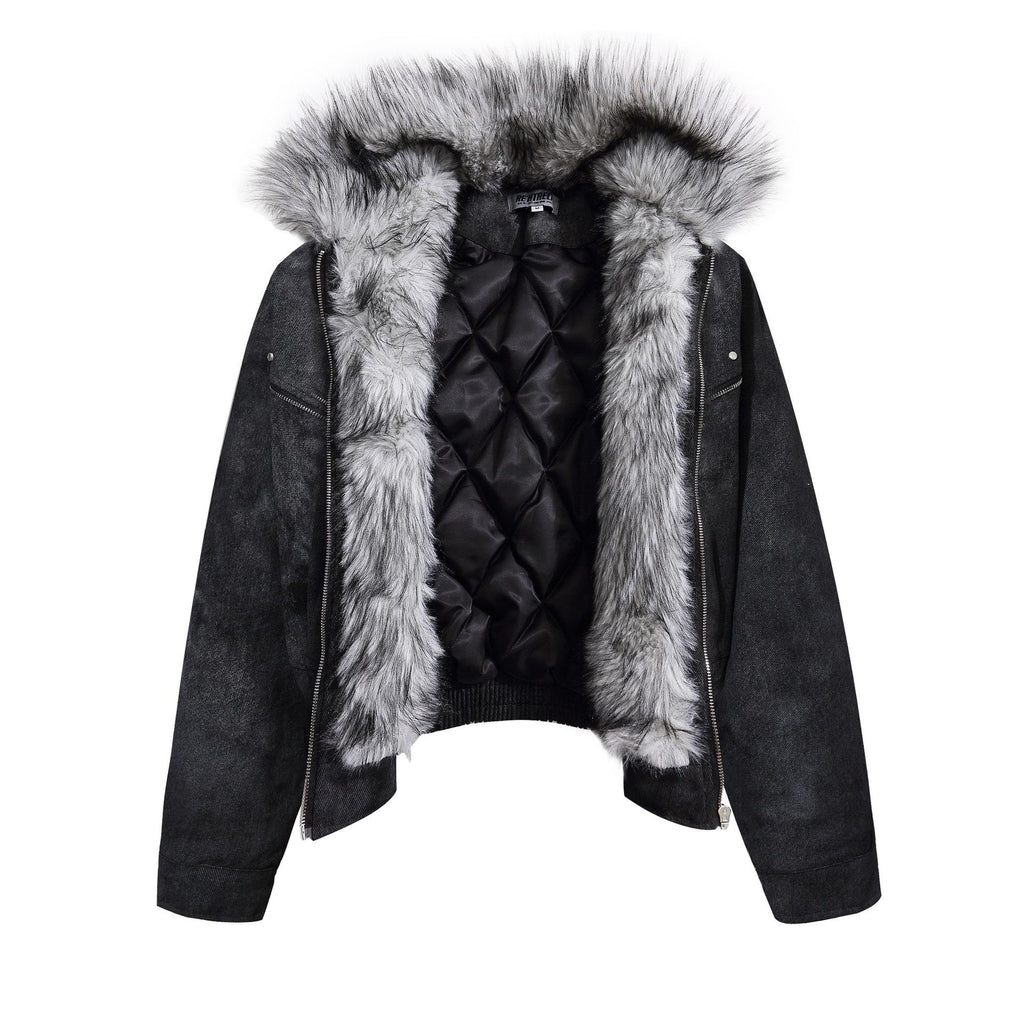 EAC–Faux Fur Collar Cropped Padded Jacket