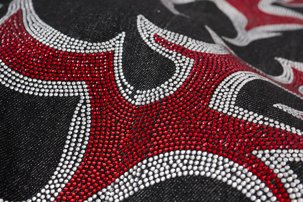 EAC–Graphic Rhinestone Wide-Leg Denim Jeans