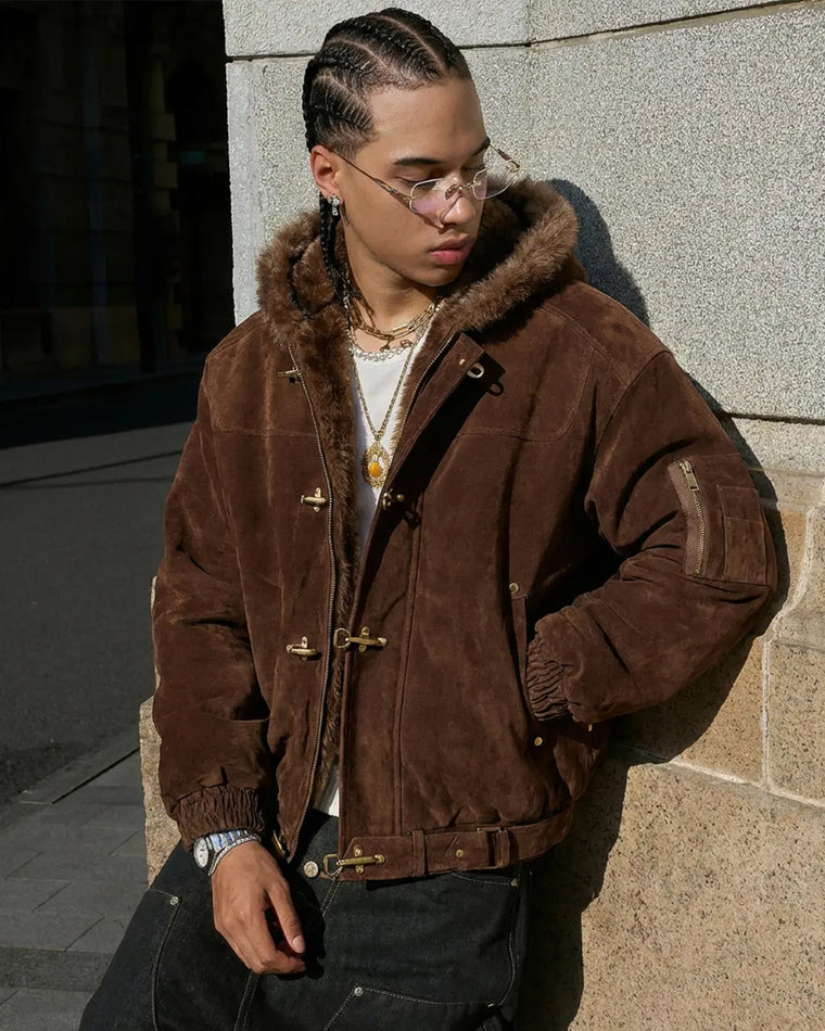 EAC–Retro Toggle Front Cropped Hooded Jacket