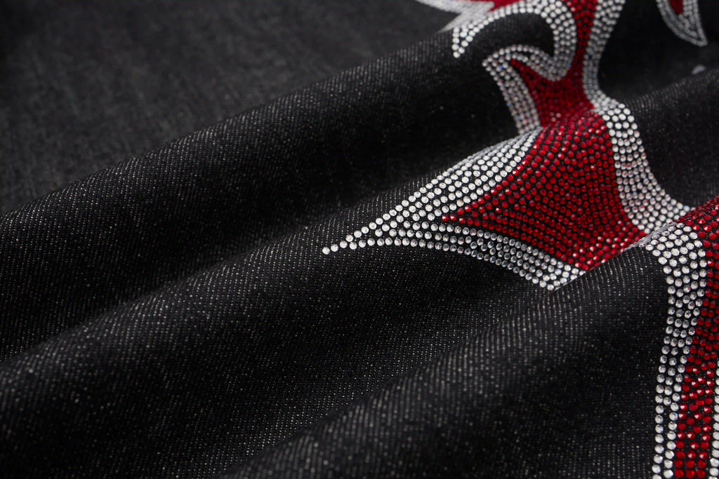 EAC–Graphic Rhinestone Wide-Leg Denim Jeans