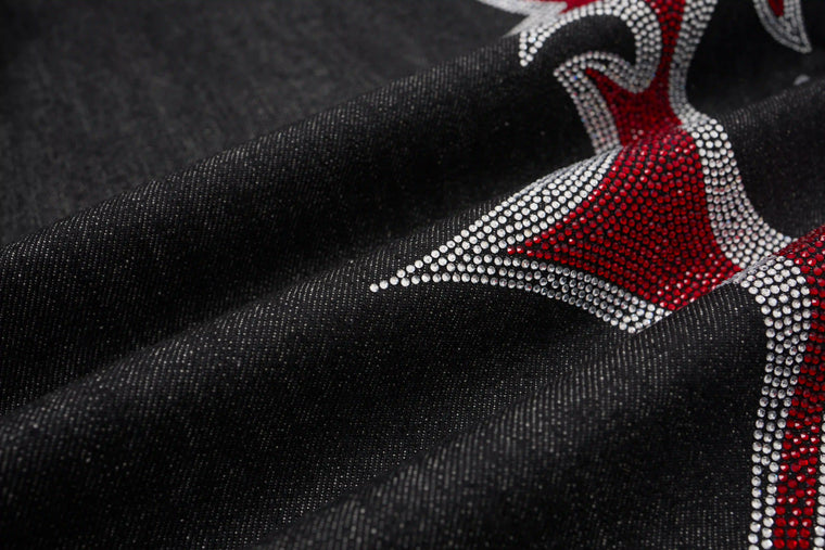 EAC–Graphic Rhinestone Wide-Leg Denim Jeans