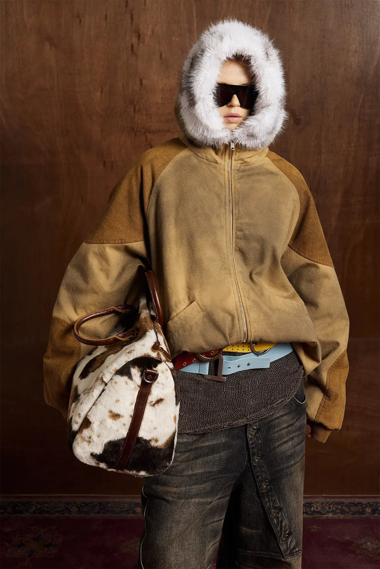EAC–Vintage Wash Fur-Trim Hooded Jacket