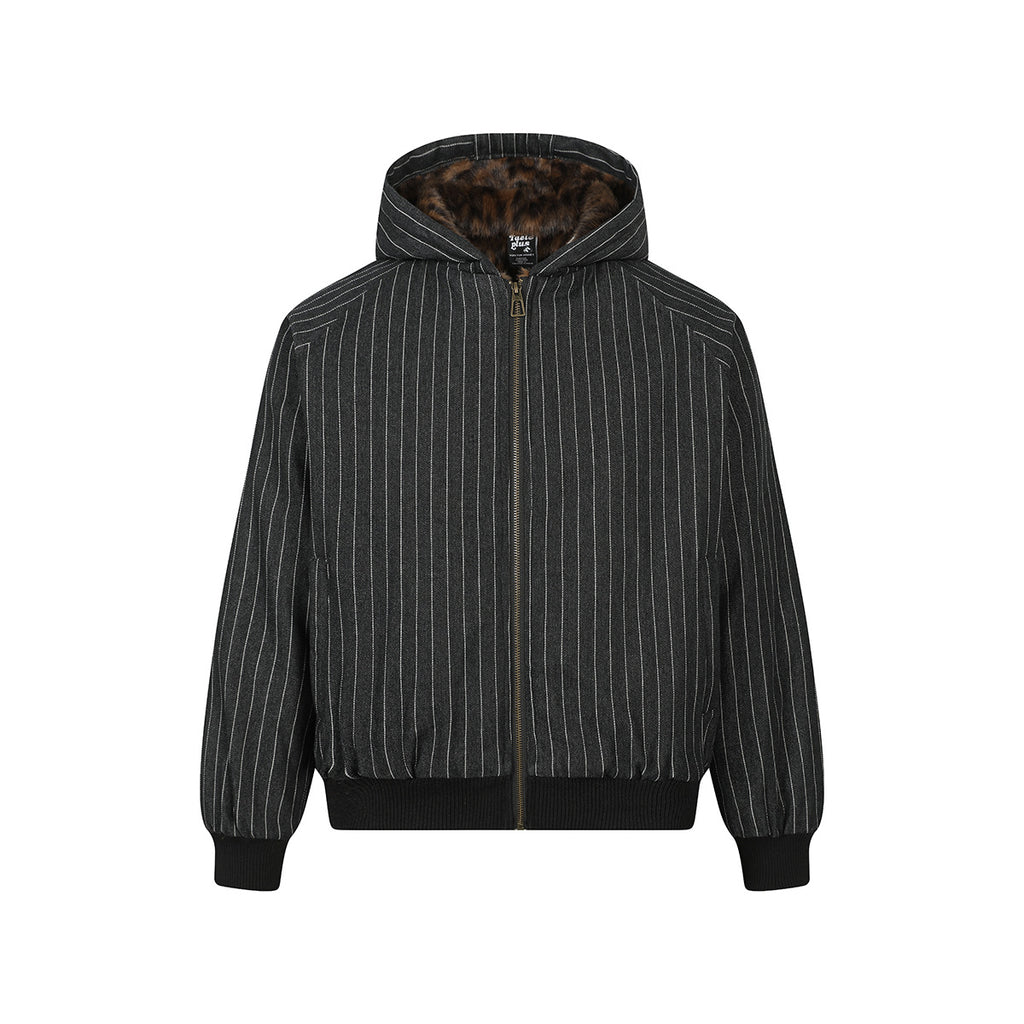 EAC–Striped Leopard Fur-Trim Hooded Padded Jacket