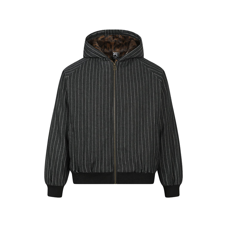 EAC–Striped Leopard Fur-Trim Hooded Padded Jacket