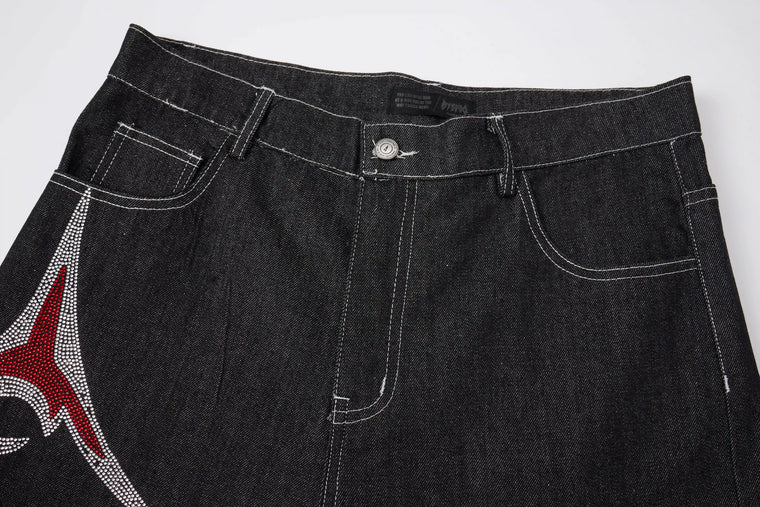 EAC–Graphic Rhinestone Wide-Leg Denim Jeans