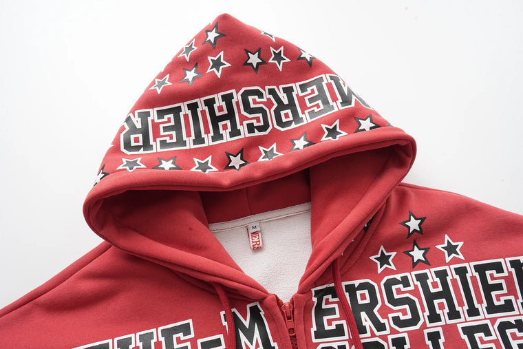 EAC–Star Print Fleece Zip Hoodie