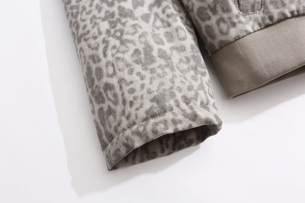 EAC–Leopard Faux Fur Collar Cropped Padded Jacket