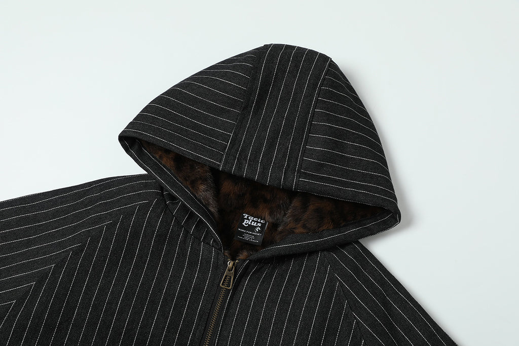 EAC–Striped Leopard Fur-Trim Hooded Padded Jacket